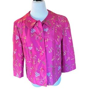 Talbots Fuchsia Pink Floral Embroidered Jacket